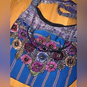 Embroidered Floral Crossbody in Bright Blue and Purple